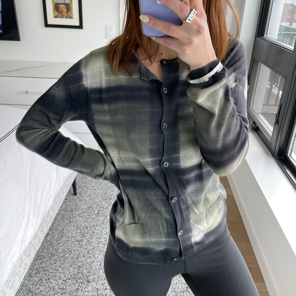 Prada Button Front Stripe Cardigan Black Gray 44 - Picture 3 of 8